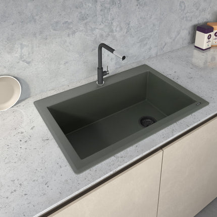 Ruvati 33 x 22 inch Granite Composite Drop-in Topmount Single Bowl Kitchen Sink - Juniper Green - RVG1033RN Ruvati