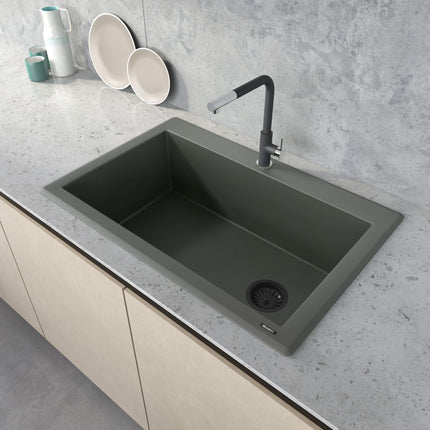 Ruvati 33 x 22 inch Granite Composite Drop-in Topmount Single Bowl Kitchen Sink - Juniper Green - RVG1033RN Ruvati