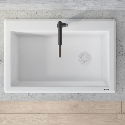 Ruvati 33 x 22 inch epiGranite Drop-in Topmount Granite Composite Single Bowl Kitchen Sink - Arctic White - RVG1033WH Ruvati
