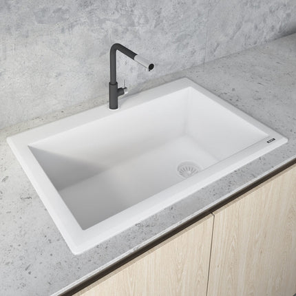 Ruvati 33 x 22 inch epiGranite Drop-in Topmount Granite Composite Single Bowl Kitchen Sink - Arctic White - RVG1033WH Ruvati