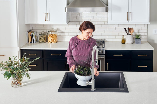 Ruvati 33 x 22 inch epiGranite Drop-in Topmount Granite Composite Single Bowl Kitchen Sink - Midnight Black - RVG1080BK Ruvati
