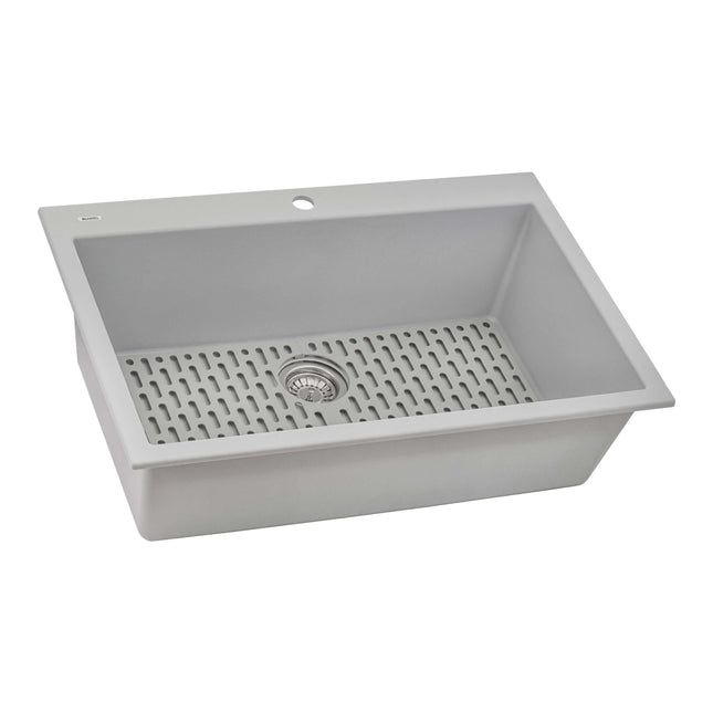 Ruvati 33 x 22 inch epiGranite Drop-in Topmount Granite Composite Single Bowl Kitchen Sink - Silver Gray - RVG1080GR Ruvati