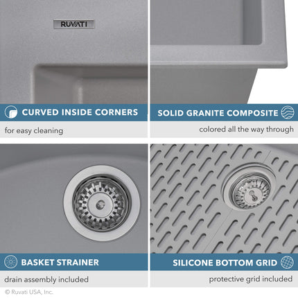 Ruvati 33 x 22 inch epiGranite Drop-in Topmount Granite Composite Single Bowl Kitchen Sink - Silver Gray - RVG1080GR Ruvati