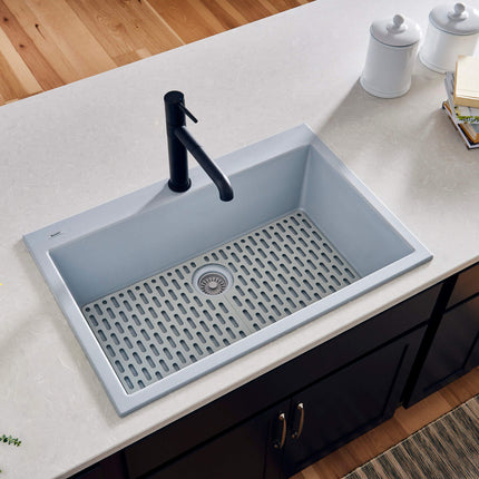 Ruvati 33 x 22 inch epiGranite Drop-in Topmount Granite Composite Single Bowl Kitchen Sink - Silver Gray - RVG1080GR Ruvati
