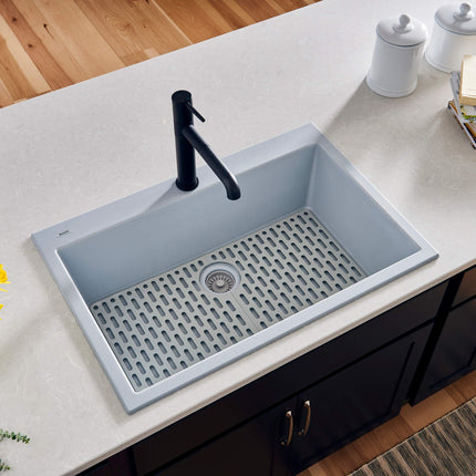 Ruvati 33 x 22 inch epiGranite Drop-in Topmount Granite Composite Single Bowl Kitchen Sink - Silver Gray - RVG1080GR Ruvati
