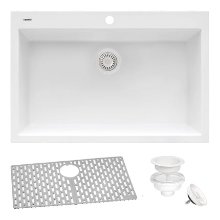 Ruvati 33 x 22 inch epiGranite Drop-in Topmount Granite Composite Single Bowl Kitchen Sink - Arctic White - RVG1080WH Ruvati