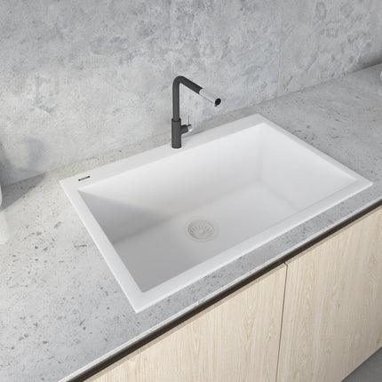 Ruvati 33 x 22 inch epiGranite Drop-in Topmount Granite Composite Single Bowl Kitchen Sink - Arctic White - RVG1080WH Ruvati