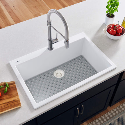 Ruvati 33 x 22 inch epiGranite Drop-in Topmount Granite Composite Single Bowl Kitchen Sink - Arctic White - RVG1080WH Ruvati