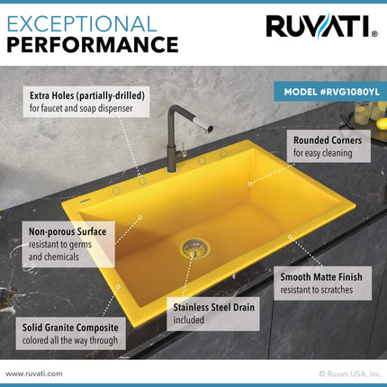 Ruvati 33 x 22 inch Granite Composite Drop-in Topmount Kitchen Sink Single Bowl - Midas Yellow - RVG1080YL Ruvati
