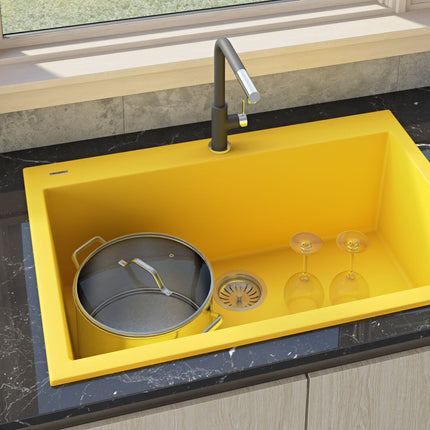 Ruvati 33 x 22 inch Granite Composite Drop-in Topmount Kitchen Sink Single Bowl - Midas Yellow - RVG1080YL Ruvati