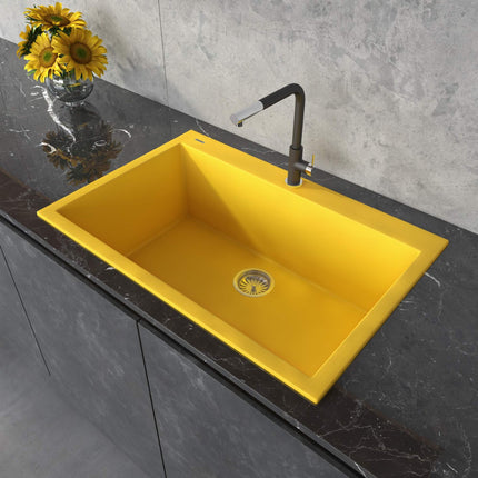 Ruvati 33 x 22 inch Granite Composite Drop-in Topmount Kitchen Sink Single Bowl - Midas Yellow - RVG1080YL Ruvati