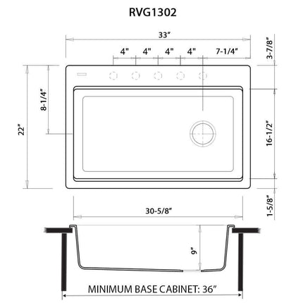 Ruvati 33-inch Granite Composite Workstation Matte Black Drop-in Topmount Kitchen Sink - RVG1302BK Ruvati
