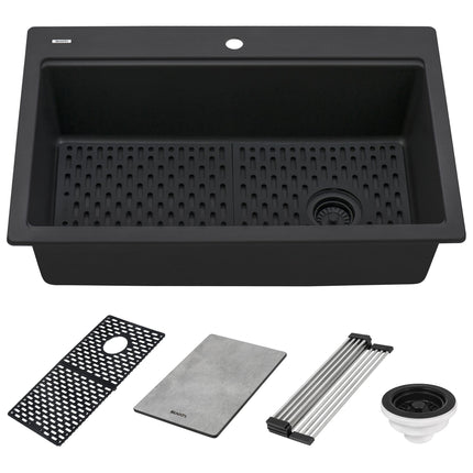 Ruvati 33-inch Granite Composite Workstation Matte Black Drop-in Topmount Kitchen Sink - RVG1302BK Ruvati