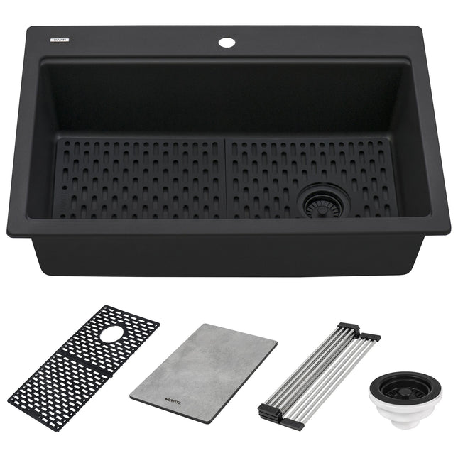 Ruvati 33-inch Granite Composite Workstation Matte Black Drop-in Topmount Kitchen Sink - RVG1302BK Ruvati