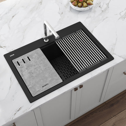 Ruvati 33-inch Granite Composite Workstation Matte Black Drop-in Topmount Kitchen Sink - RVG1302BK Ruvati