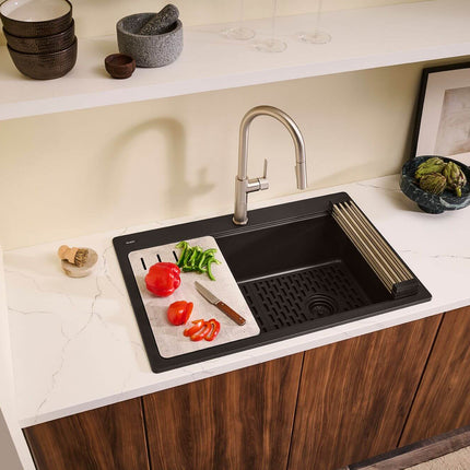 Ruvati 33-inch Granite Composite Workstation Matte Black Drop-in Topmount Kitchen Sink - RVG1302BK Ruvati