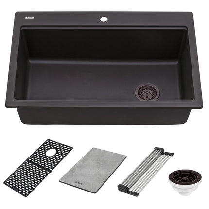 Ruvati 33-inch Granite Composite Workstation Drop-in Topmount Kitchen Sink Espresso Brown - RVG1302ES Ruvati