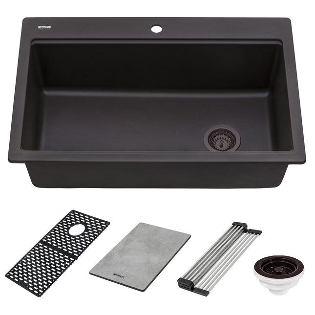 Ruvati 33-inch Granite Composite Workstation Drop-in Topmount Kitchen Sink Espresso Brown - RVG1302ES Ruvati