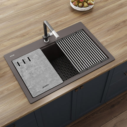 Ruvati 33-inch Granite Composite Workstation Drop-in Topmount Kitchen Sink Espresso Brown - RVG1302ES Ruvati
