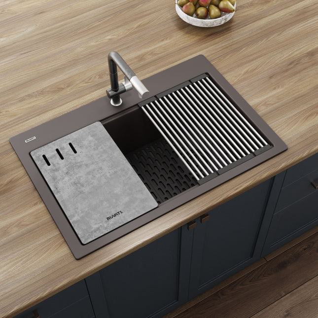 Ruvati 33-inch Granite Composite Workstation Drop-in Topmount Kitchen Sink Espresso Brown - RVG1302ES Ruvati