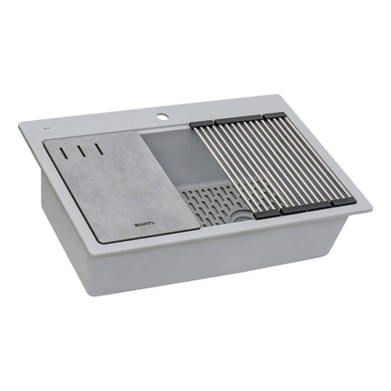 Ruvati 33-inch Granite Composite Workstation Drop-in Topmount Kitchen Sink Silver Gray - RVG1302GR Ruvati