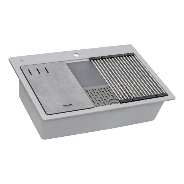 Ruvati 33-inch Granite Composite Workstation Drop-in Topmount Kitchen Sink Silver Gray - RVG1302GR Ruvati