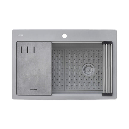 Ruvati 33-inch Granite Composite Workstation Drop-in Topmount Kitchen Sink Silver Gray - RVG1302GR Ruvati