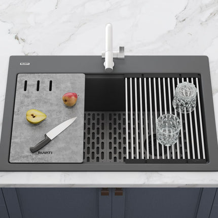 Ruvati 33-inch Granite Composite Workstation Drop-in Topmount Kitchen Sink Urban Gray - RVG1302UG Ruvati