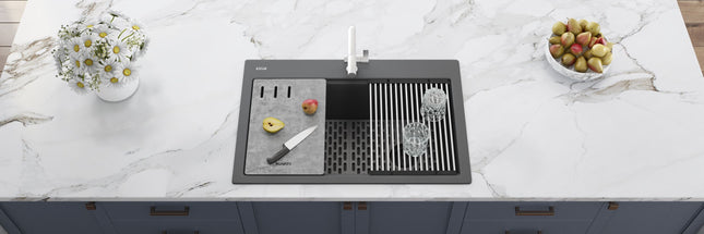 Ruvati 33-inch Granite Composite Workstation Drop-in Topmount Kitchen Sink Urban Gray - RVG1302UG Ruvati
