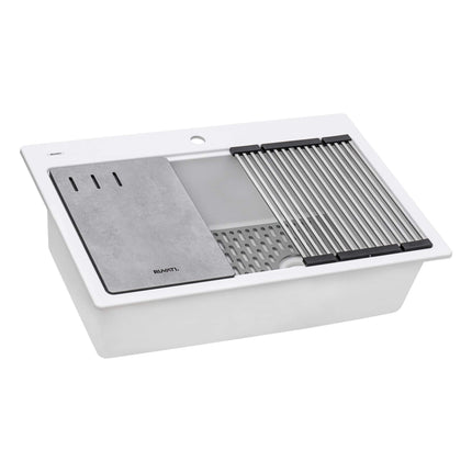 Ruvati 33-inch Granite Composite Workstation Drop-in Topmount Kitchen Sink Matte White - RVG1302WH Ruvati