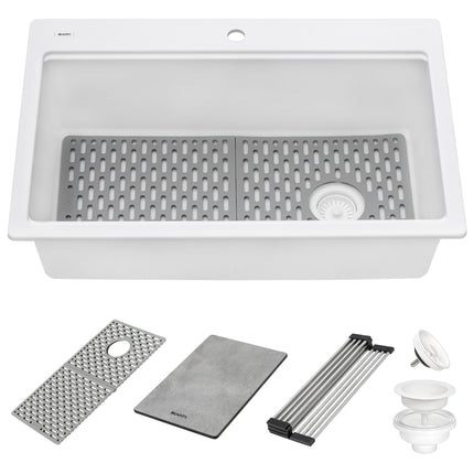 Ruvati 33-inch Granite Composite Workstation Drop-in Topmount Kitchen Sink Matte White - RVG1302WH Ruvati