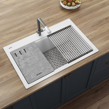 Ruvati 33-inch Granite Composite Workstation Drop-in Topmount Kitchen Sink Matte White - RVG1302WH Ruvati