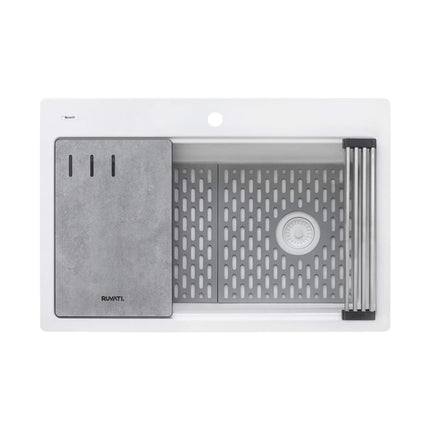 Ruvati 33-inch Granite Composite Workstation Drop-in Topmount Kitchen Sink Matte White - RVG1302WH Ruvati