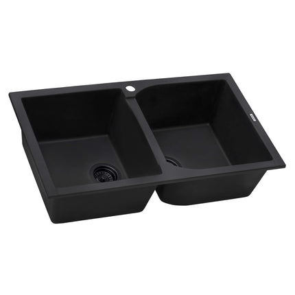 Ruvati 34 x 20 inch epiGranite Dual-Mount Granite Composite Double Bowl Kitchen Sink - Midnight Black - RVG1319BK Ruvati