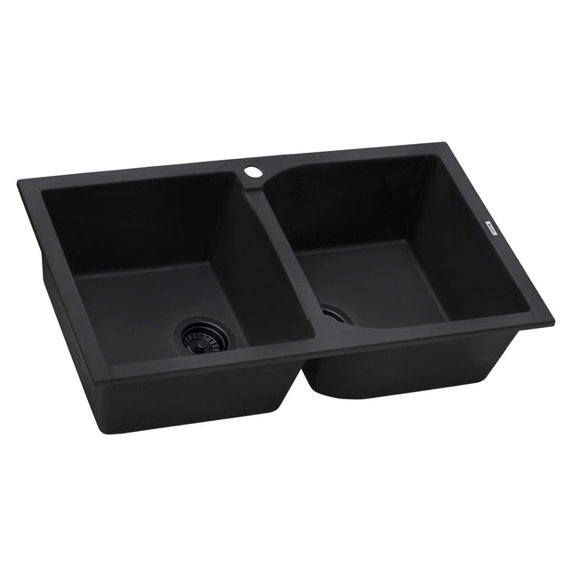 Ruvati 34 x 20 inch epiGranite Dual-Mount Granite Composite Double Bowl Kitchen Sink - Midnight Black - RVG1319BK Ruvati