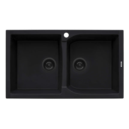 Ruvati 34 x 20 inch epiGranite Dual-Mount Granite Composite Double Bowl Kitchen Sink - Midnight Black - RVG1319BK Ruvati