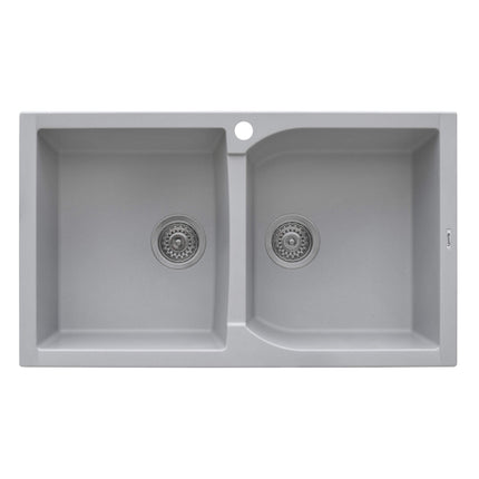 Ruvati 34 x 20 inch epiGranite Dual-Mount Granite Composite Double Bowl Kitchen Sink - Silver Gray - RVG1319GR Ruvati