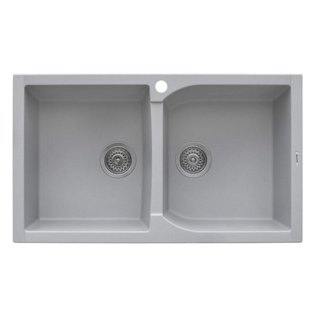 Ruvati 34 x 20 inch epiGranite Dual-Mount Granite Composite Double Bowl Kitchen Sink - Silver Gray - RVG1319GR Ruvati