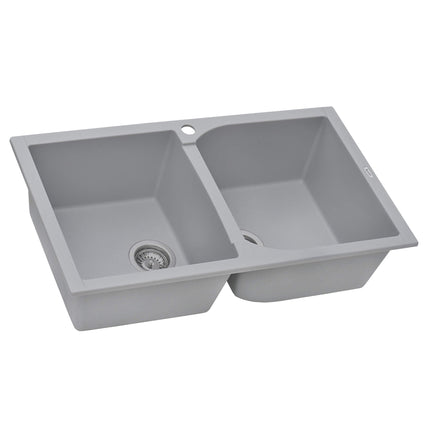 Ruvati 34 x 20 inch epiGranite Dual-Mount Granite Composite Double Bowl Kitchen Sink - Silver Gray - RVG1319GR Ruvati