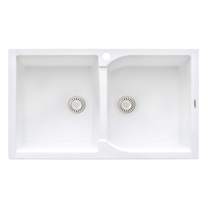 Ruvati 34 x 20 inch epiGranite Dual-Mount Granite Composite Double Bowl Kitchen Sink - Arctic White - RVG1319WH Ruvati