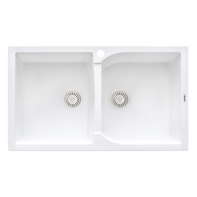 Ruvati 34 x 20 inch epiGranite Dual-Mount Granite Composite Double Bowl Kitchen Sink - Arctic White - RVG1319WH Ruvati