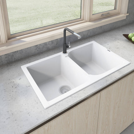 Ruvati 34 x 20 inch epiGranite Dual-Mount Granite Composite Double Bowl Kitchen Sink - Arctic White - RVG1319WH Ruvati