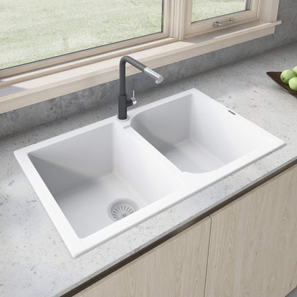 Ruvati 34 x 20 inch epiGranite Dual-Mount Granite Composite Double Bowl Kitchen Sink - Arctic White - RVG1319WH Ruvati