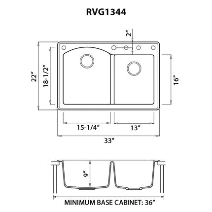 Ruvati 33 x 22 inch epiGranite Dual-Mount Granite Composite Double Bowl Kitchen Sink - Caribbean Sand - RVG1344CS Ruvati