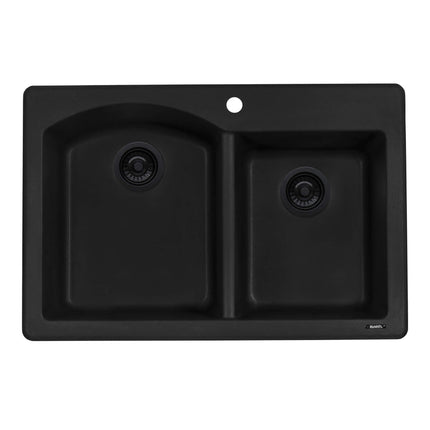 Ruvati 33 x 22 inch epiGranite Dual-Mount Granite Composite Double Bowl Kitchen Sink - Midnight Black - RVG1344BK Ruvati