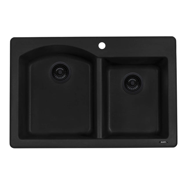 Ruvati 33 x 22 inch epiGranite Dual-Mount Granite Composite Double Bowl Kitchen Sink - Midnight Black - RVG1344BK Ruvati