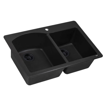 Ruvati 33 x 22 inch epiGranite Dual-Mount Granite Composite Double Bowl Kitchen Sink - Midnight Black - RVG1344BK Ruvati