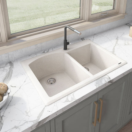Ruvati 33 x 22 inch epiGranite Dual-Mount Granite Composite Double Bowl Kitchen Sink - Caribbean Sand - RVG1344CS Ruvati