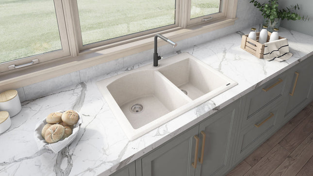 Ruvati 33 x 22 inch epiGranite Dual-Mount Granite Composite Double Bowl Kitchen Sink - Caribbean Sand - RVG1344CS Ruvati