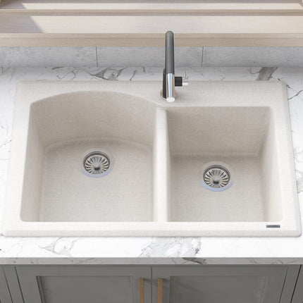 Ruvati 33 x 22 inch epiGranite Dual-Mount Granite Composite Double Bowl Kitchen Sink - Caribbean Sand - RVG1344CS Ruvati